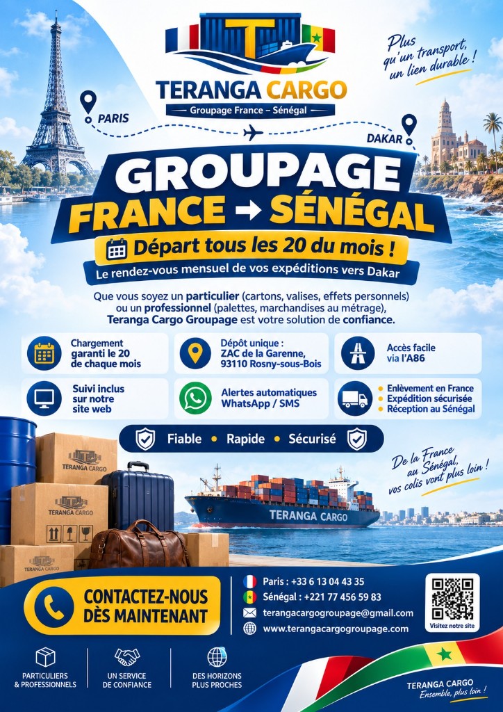Groupage France Sénégal — départ tous les 20 du mois